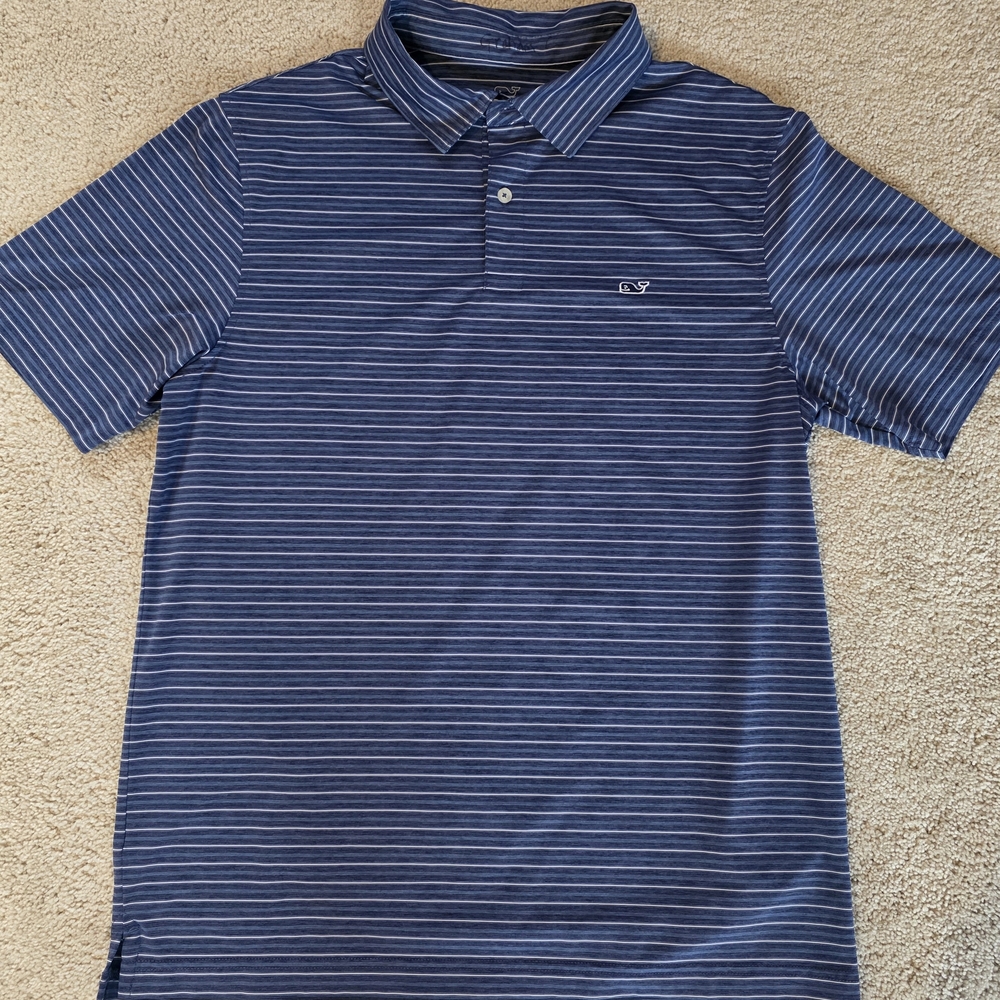 Vineyard Vines Navy Striped Polo Shirt, Mens M